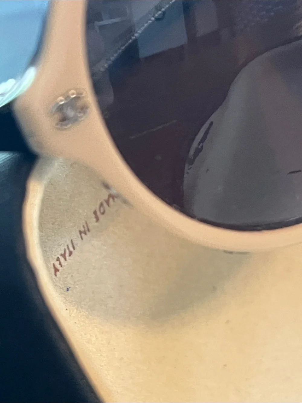 CHANEL Peach Frame Sunglasses with Dark Brown Lenses and Black Temples
